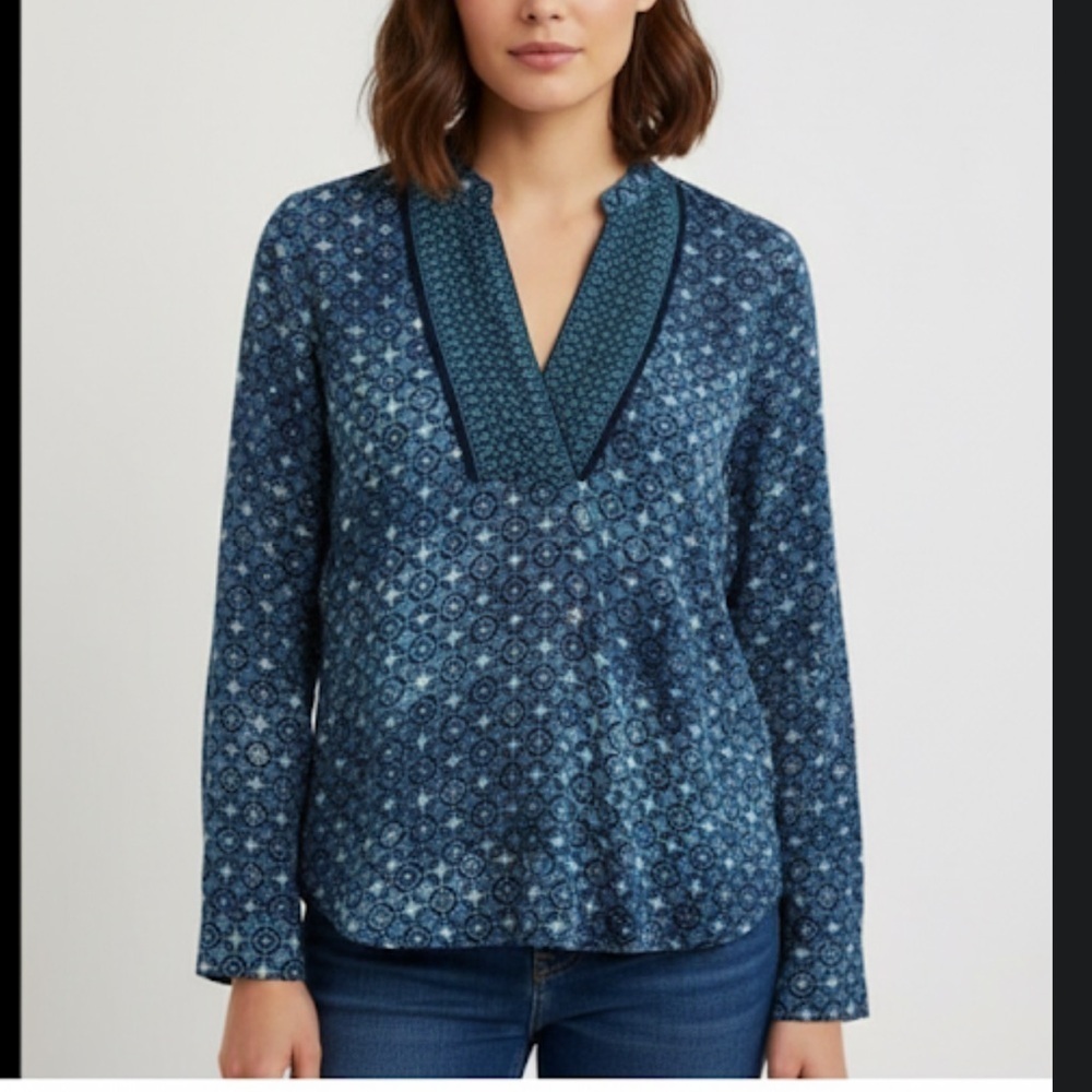 Michael Michael Kors Blue Patterned Women's Top size medium